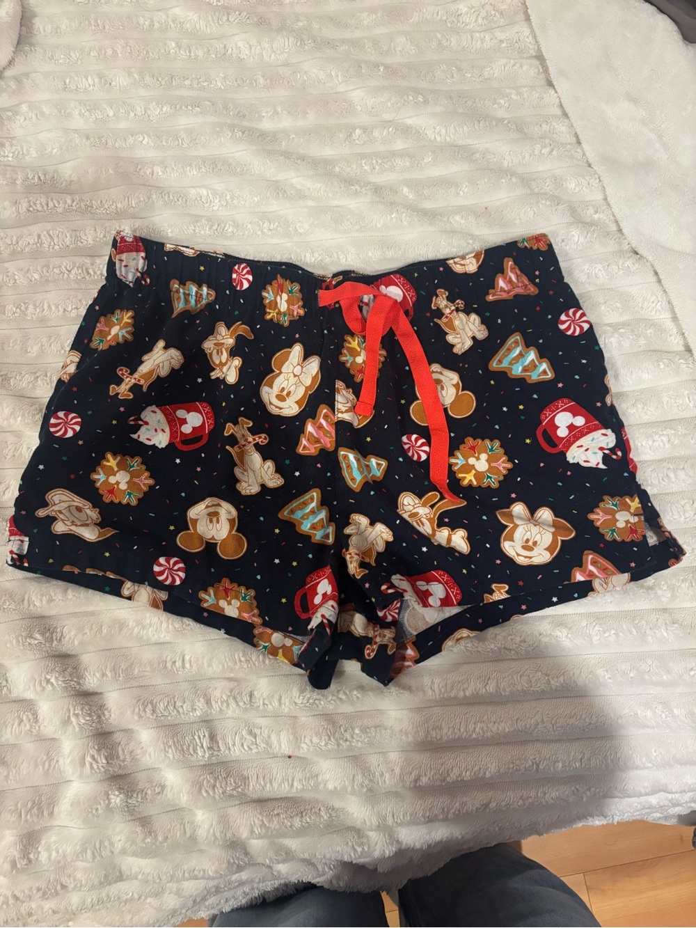 Women's Navy Holiday Character Sleep Shorts with Red Drawstring